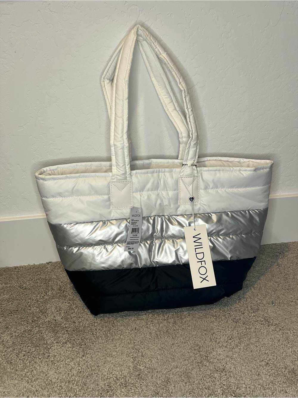 Wildfox Quilted Colorblock Tote in White, Silver & Black